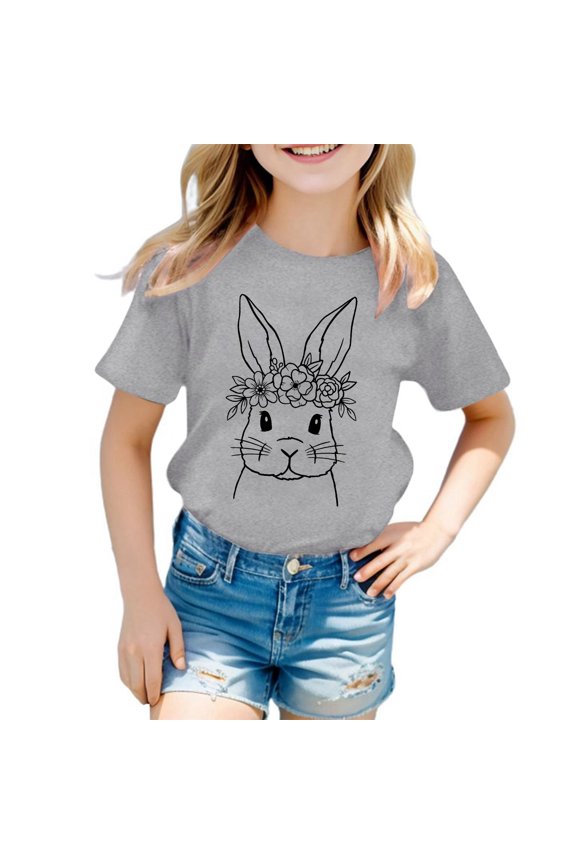 Easter Tops For Boys Girls Cartoon Print Short Sleeve Round Neck Pull-On Lightweight T Shirt Tops For Toddler Holiday Cozy Comfy Shirts