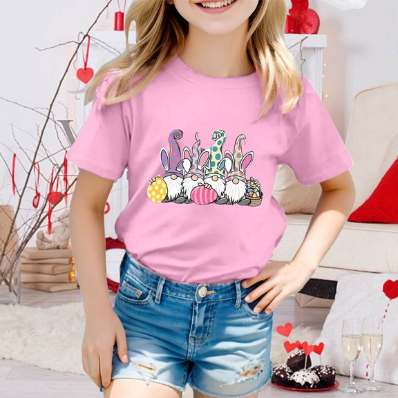 JIAYUE Easter Tops For Boys Girls Crew Neck Cartoon Print Short Sleeve Pull-On Lightweight T Shirts For Child Casual Tees