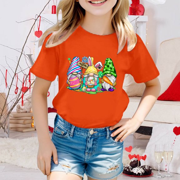 JIAYUE Easter Tops For Boys Girls Crew Neck Cartoon Print Short Sleeve Pull-On Lightweight T Shirts For Toddler Casual Tees