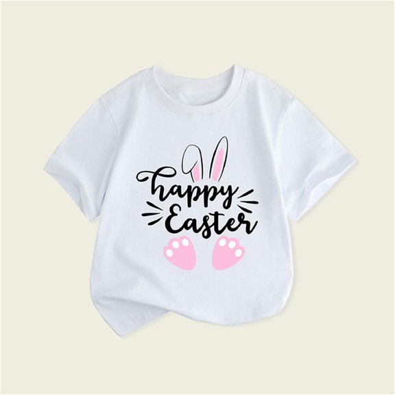 JIAYUE Easter Tops For Boys Girls Unisex Cartoon Print Short Sleeve Round Neck Pull-On Lightweight T Shirt For Child Relaxed Comfortable Shirts