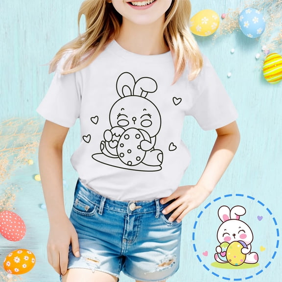 JIAYUE Easter Tops For Kids Boys Girls Cartoon Print Short Sleeve Crew Neck Pull-On Classic Fit T Shirts For Child Stylish Fashion Clothing