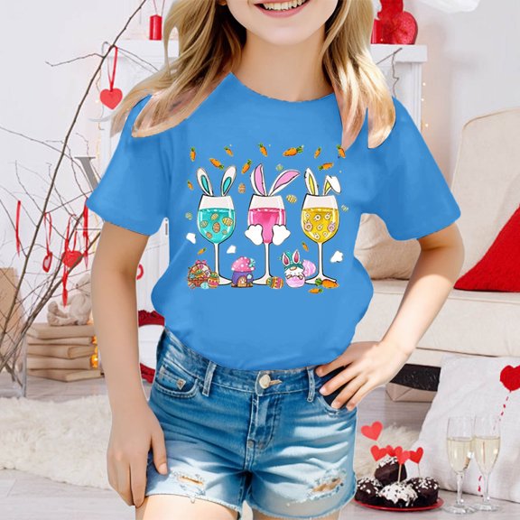 JIAYUE Easter Tops For Kids Boys Girls Cartoon Print Short Sleeve Crew Neck Pull-On Lightweight T Shirts For Kids Stylish Fashion Clothing
