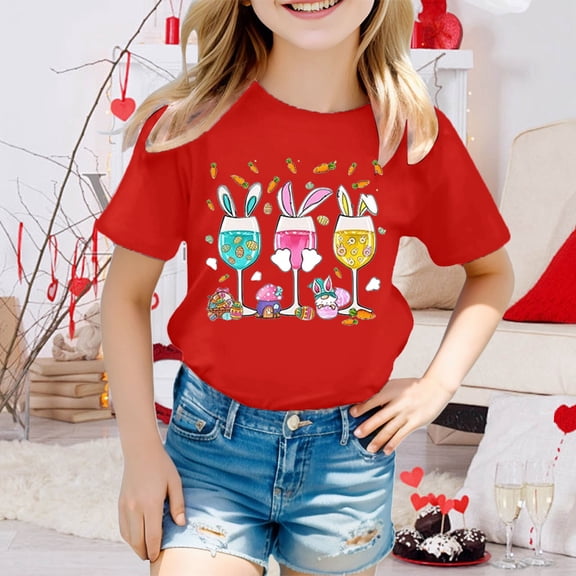 JIAYUE Easter Tops For Kids Boys Girls Cartoon Print Short Sleeve Crew Neck Pull-On Lightweight T Shirts For Kids Stylish Fashion Clothing