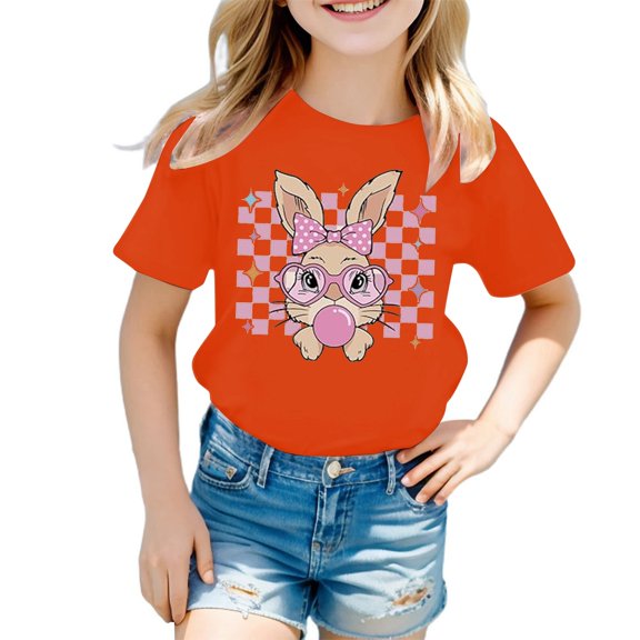 JIAYUE Easter Unisex Tops For Kids Boys Girls Cartoon Print Short Sleeve Crew Neck Pull-On Lightweight T Shirt For Children Holiday Soft Comfy Wear
