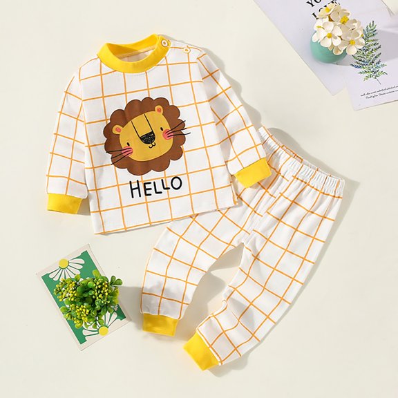 JIAYUE Fall Winter Boys Girls Comfy Sets Cartoon Long Sleeve Collared Pull-On Tops with Pants For Youth Activities Outfits