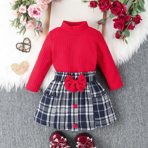 JIAYUE Fall Winter Outfits Set For Girls Solid Color Long Sleeve Crew Neck Pull-On Elegant Shirt and Skirt For Youth Seasonal Comfortable Clothing