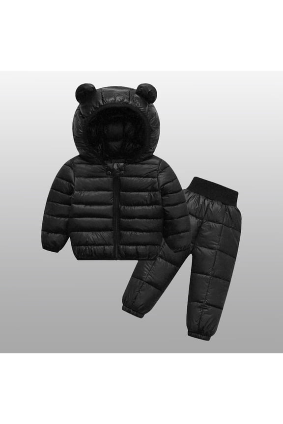 Fall Winter Outfits Sets For Boys Girls Solid Color Long Sleeve Hooded Zipper Quilted Lightweight Suit For Child Base Layer