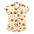 thumbnail image 1 of JIAYUE Girl Kids Pajamas Casual Halloween Cute Pattern Print Sleepwear With Short Sleeve Notched Collar Design Tops Shorts Cozy Loungewear Two Piece Set Loose For Home Night Sleeping ,11-12 Years, 1 of 3