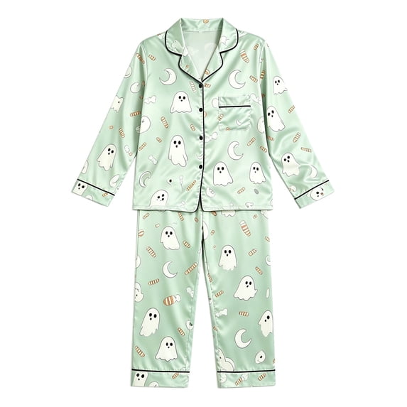 JIAYUE Girl Kids Pajamas Set Two Piece Halloween Style Print Spring Autumn With Casual Home Wear Notched Collar Long Sleeve With Buttons Stain Tops Bottoms Sleepwear Comfort Home Loungewear,3-4 Years