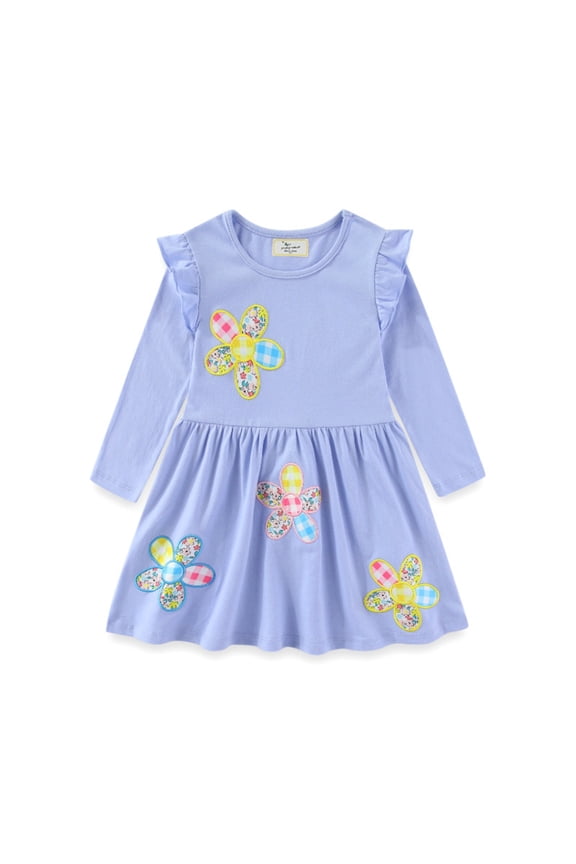 Girl's Kids Dress Flora Print Long Sleeve Ruffle Shoulder Round Neck Soft Knit Cotton A Line Swing Dresses Cute Spring Autumn Daily Casual Wear,2 Years