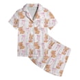 thumbnail image 1 of JIAYUE Girl's Pajama Sets Satin Breathable Pattern Print Short Sleeve Notched Collar Button Tops With Shorts Loose Fit Two Piece Sleepwear For Kids Home Daily Bedtime Loungewear,6-7 Years, 1 of 4