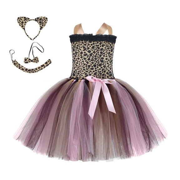 JIAYUE Girls Animal Dresses Carnival Color Block Sleeveless Mini Design with Headband For Children Party Performance Wear