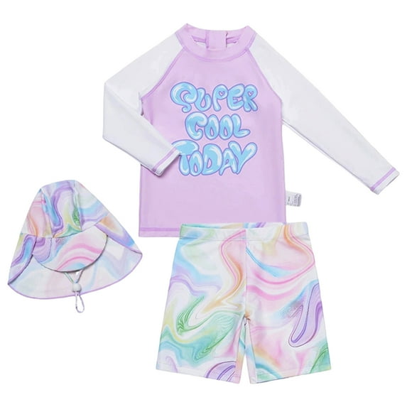 JIAYUE Girls Beachwear O-Neck Long Sleeve Swimwear Cute Two Piece Rash Guard Top With Swim Shorts Sun Outfit For Toddler Little Kid Youth Children Classic Bathing Suit