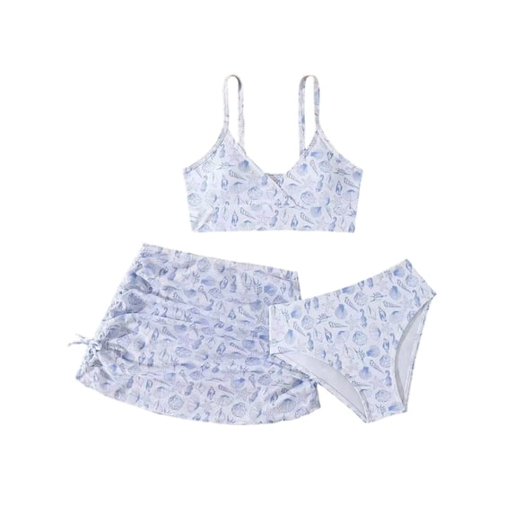 JIAYUE Girls Beachwear Square Collar Sleeveless Floral Print Two Piece Swimsuit With Cover Up For And Juniors Swimwear Children Classic Bathing Suit