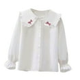 thumbnail image 1 of JIAYUE Girls Blouse Solid Color Peter Pan Collar Kids Long Sleeve Party Kids Elegant Ruffled Button Down Shirts School Cozy Children Tops, 1 of 3