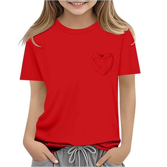 JIAYUE Girls Blouse Tops Short Sleeve Heart Pocket Casual For Youth Charming Clothing