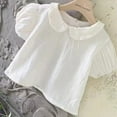 thumbnail image 1 of JIAYUE Girls Blouses Tops Peter Pan Collar Baby Short Sleeve Puff Sleeve Solid Color For Infants Summer Style Wear, 1 of 3