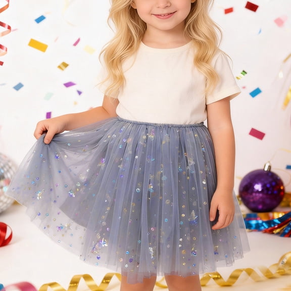 JIAYUE Girls Carnival Kids Skirts Stars Dots Sequins Mid Length Elastic Waist Tutu Skirt For Kids Chic Casual Dailywear