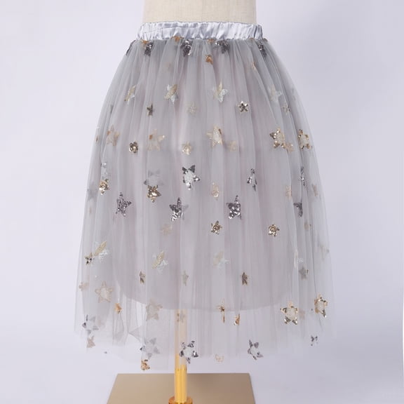 JIAYUE Girls Carnival Kids Skirts Stars Sequins Mid Length Elastic Waist Tutu Skirt For Kids Stylish Casual Dailywear