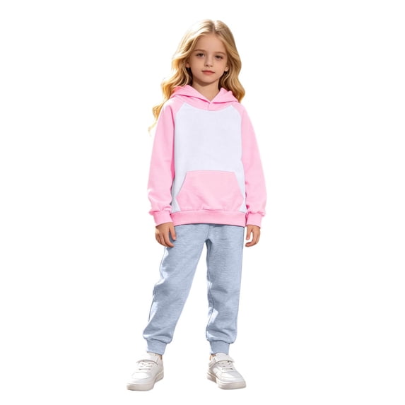 JIAYUE Girls Clothing Outfits Raglan Long Sleeve Color Block Hoodies With Pocket Solid Jogger Pants 2-Piece Sets Back To School,11-12 Years