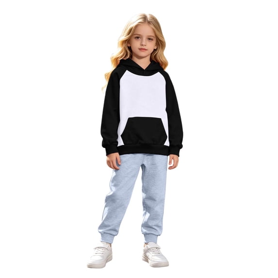 JIAYUE Girls Clothing Outfits Raglan Long Sleeve Color Block Hoodies With Pocket Solid Jogger Pants 2-Piece Sets Back To School,2-3 Years