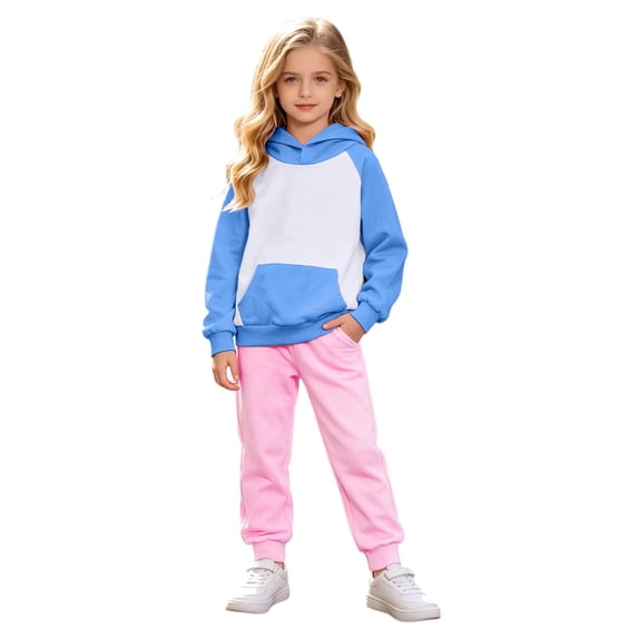 JIAYUE Girls Clothing Outfits Raglan Long Sleeve Color Block Hoodies With Pocket Solid Jogger Pants 2-Piece Sets Back To School,3-4 Years