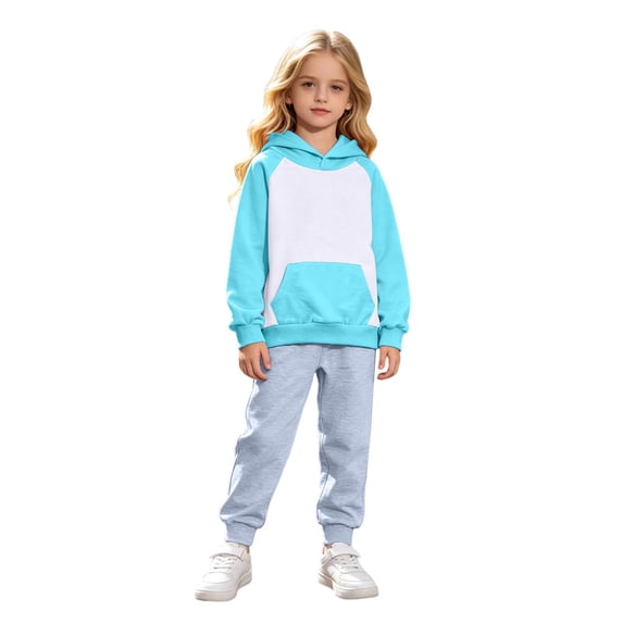 JIAYUE Girls Clothing Outfits Raglan Long Sleeve Color Block Hoodies With Pocket Solid Jogger Pants 2-Piece Sets Back To School,7-8 Years