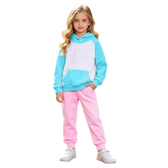 JIAYUE Girls Clothing Outfits Raglan Long Sleeve Color Block Hoodies With Pocket Solid Jogger Pants 2-Piece Sets School Playing,7-8 Years