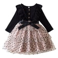 thumbnail image 1 of JIAYUE Girls Dress O-Neck Toddler Long Sleeve Wave Point Prints Ruffles Bowknot Mesh Clothes Toddler Stylish Relaxed Fit Casual Daily Wear Children Dresses, 1 of 9