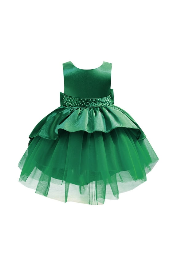 Girls Dress Solid Color O-Neck Tank Beauty Pageant First Beaded Tail Children's Wedding Prom Kids Trendy Sundress