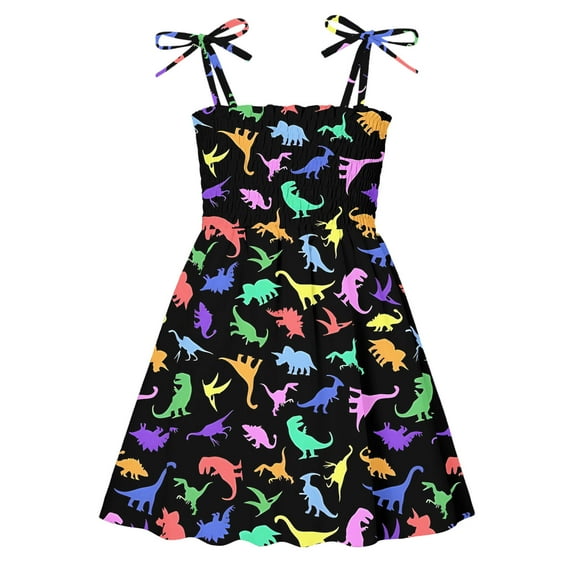 JIAYUE Girls Dress Square Collar Toddler Sleeveless Dinosaur Prints Dance Party Clothes Toddler Leisure Relaxed Fit Casual Daily Wear Children Dresses