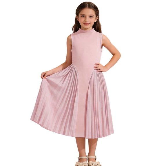 JIAYUE Girls Dresses A-Line Semi Turtleneck Elegant Long With Pleated Sleeveless Design For Summer Formal Occasions And Party Wear Stylish Kids Dress