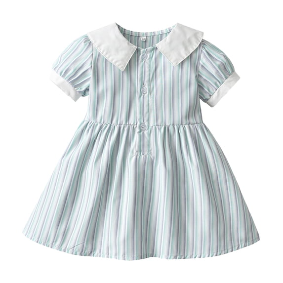 JIAYUE Girls Dresses A-Line Turndown Collar Baby Spring Summer Plaid Cotton Short Sleeve Princess Stylish Toddler Kids Dress