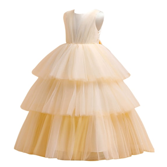 JIAYUE Girls Dresses Ball Gown Crew Neck Child Party Sleeveless Solid Color Fashion Sweet Party Princess Performance Versatile Infant Kids Dress