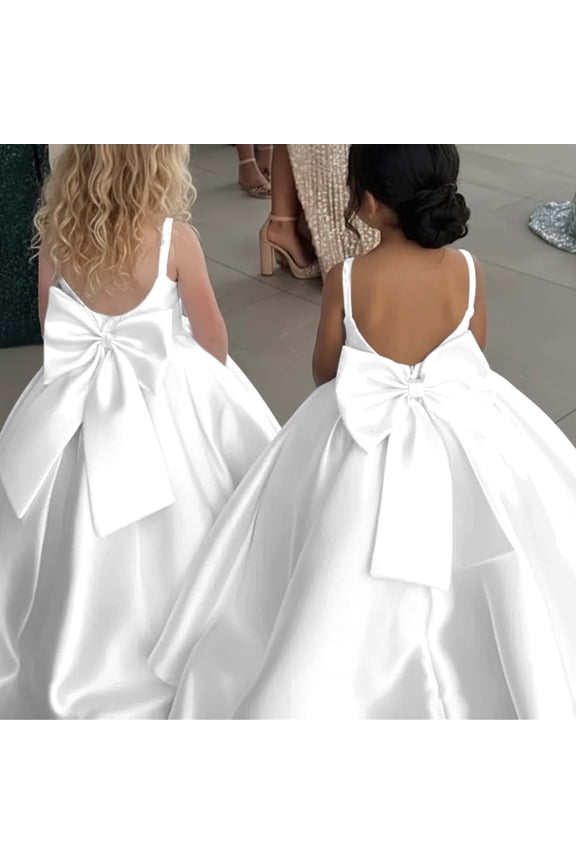 Girls Dresses Elegant Cathedral Train Wedding Photography Pageant Formal Dresses For Child Special Occasions(White)