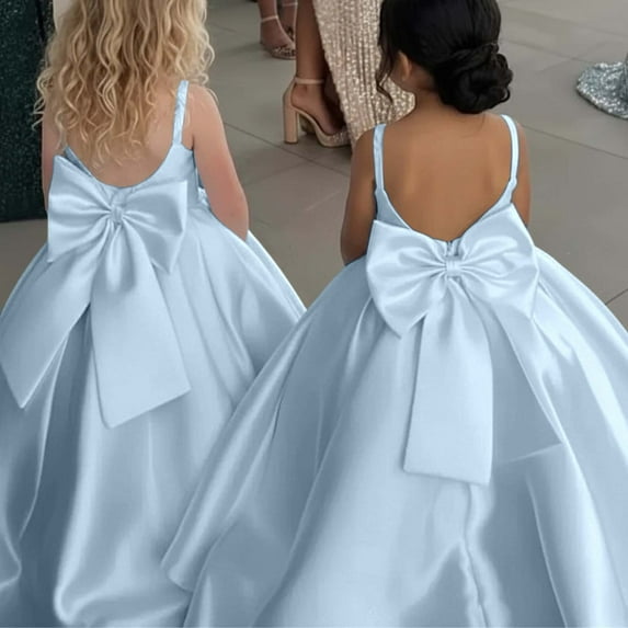 JIAYUE Girls Dresses Elegant With Cathedral Train For Wedding Photography Pageant Formal Attire For Kids Dailywear(Blue)