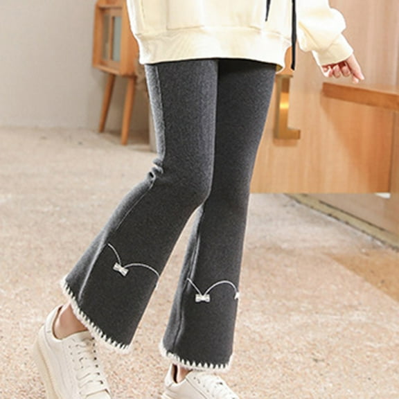 JIAYUE Girls Flared Pants Kids Solid Color Bows Bootcut Girlfriend Style Mid Waisted For Children Casual Fashionable Trousers