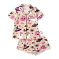 thumbnail image 1 of JIAYUE Girls Halloween Pajamas Baggy Notched Collar Short Sleeve Button‑Up Top And Shorts Two Piece Set Sleepwear for Party Indoor Wear,11-12 Years, 1 of 9