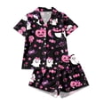 thumbnail image 1 of JIAYUE Girls Halloween Pajamas Baggy Notched Collar Short Sleeve Button‑Up Top And Shorts Two Piece Set Sleepwear for Party Indoor Wear,3-4 Years, 1 of 9