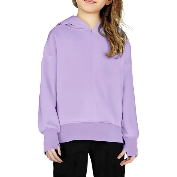 JIAYUE Girls Hooded Sweatshirt Solid Color Hoodies With Thumb Holes Cuffed Hem Long Sleeve Comfortable Outerwear For Kids 5 14 Years Old Casual Dailywear