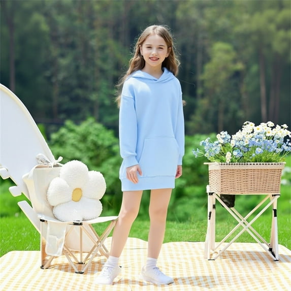 JIAYUE Girls Hoodie Sweatshirts Winter Warm Dress Solid Color Long Sleeve Hooded Pullover With Pocket For Toddlers Casual Elegant Dresses