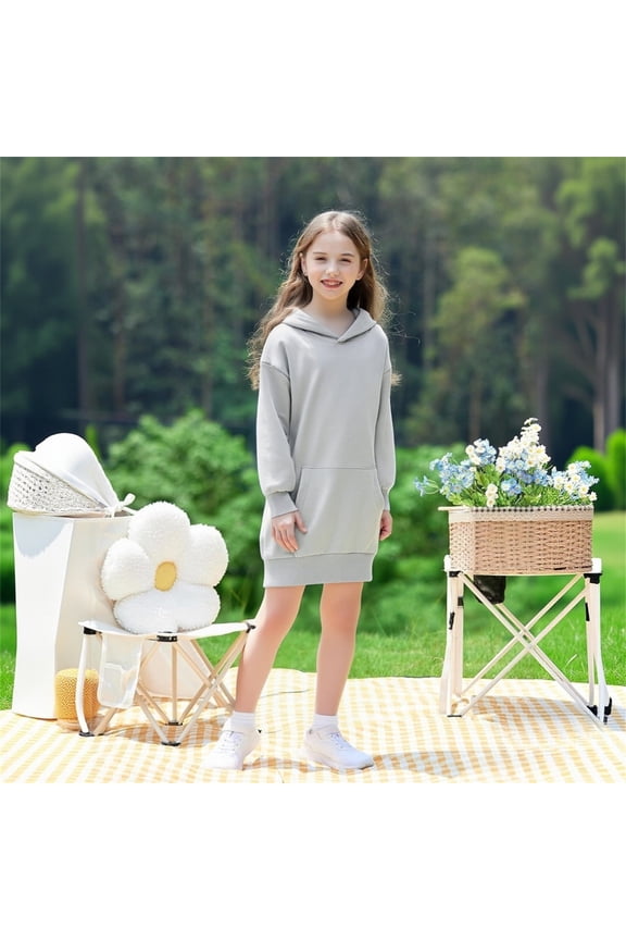 Girls Hoodie Sweatshirts Winter Warm Dress Solid Color Long Sleeve Hooded Pullover With Pocket For Toddlers Casual Elegant Dresses