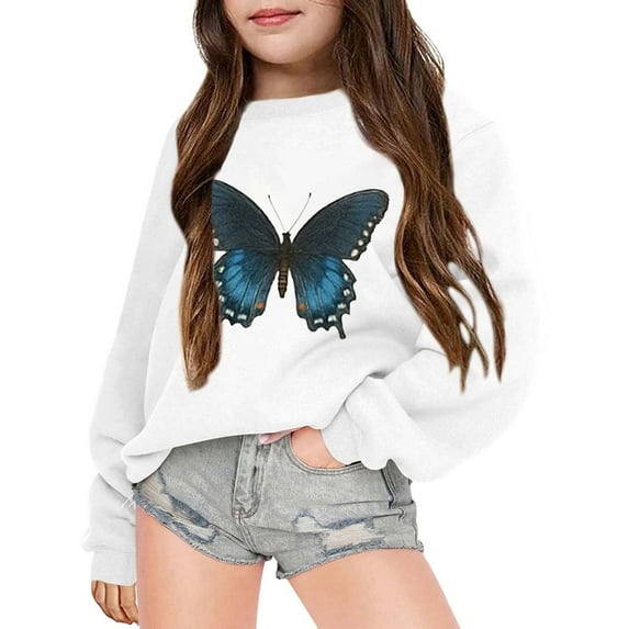 JIAYUE Girls Hoodies Sweatshirts Elegant Butterfly Design Long Sleeve Pullover Relaxed Fit For Kids 3 14 Years Old Spring Fall Everyday Wear