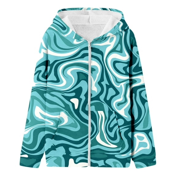 JIAYUE Girls Jackets Hooded Tie Dye Long Sleeve Zip Up Kids Coat Outdoor Windbreaker With Pockets For Toddler Age 2-14 Years Fall Winter Outerwear