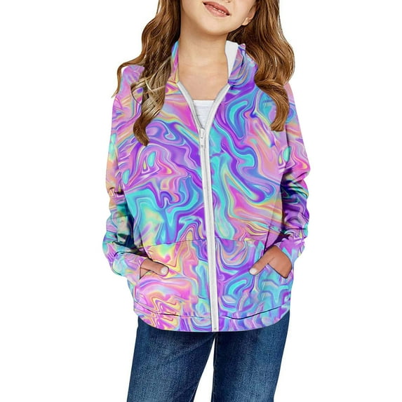 JIAYUE Girls Jackets Tie Dye Long Sleeve Hooded Zipper Windbreaker For Kids 2 14 Years Fall Winter Warm Layering