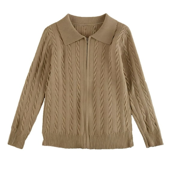 JIAYUE Girls Outerwear Coats Long Sleeve V-Neck Knit Cardigan Zippered Sweater Top Soft Casual For Toddlers Lightweight Comfortable Pullover Stylish Kids Jacket