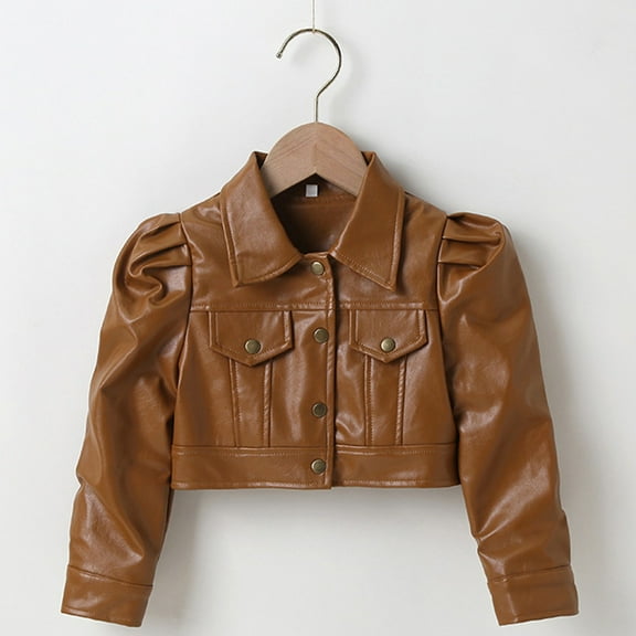 JIAYUE Girls Outerwear Jackets Turn Down Collar Long Sleeve Solid Color Stylish Cropped Jacket For Kids Fashion Casual Wear