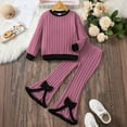 thumbnail image 1 of JIAYUE Girls Outfit Set Ribbed Long Sleeve Round Neck Top Flared Pants 2 Piece Set For Toddlers 4 To 7 Years Old Casual Playwear, 1 of 7