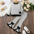 thumbnail image 1 of JIAYUE Girls Outfit Set Ribbed Long Sleeve Round Neck Top Flared Pants 2 Piece Set For Toddlers 4 To 7 Years Old Casual Playwear, 1 of 7