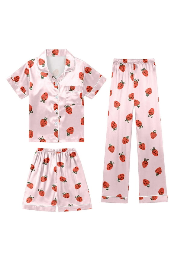 Girls Outfit Sets Buttons Lapel Short Sleeve Pocket Children's Shorts Casual Elastic Waist Pants Flower Print 3 Piece Spring Summer Kids Leisure Clothes Sets